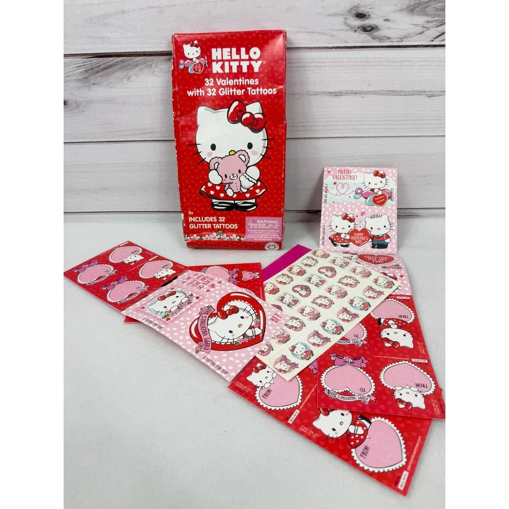 Hello Kitty Valentines 32 Cards &‎ 32 Glitter Tattoos Sanrio 2017 Complete Set